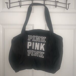 PINK Victoria's Secret Black and White Duffel style Zip Close Tote Bag